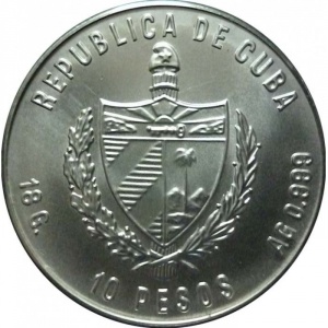 Аверс монеты Куба, 10 песо, 1980, XXII летние Олимпийские Игры, Москва 1980