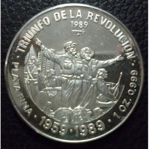 Реверс монеты Куба, 10 песо, 1987-1989, 30 лет триумфу революции