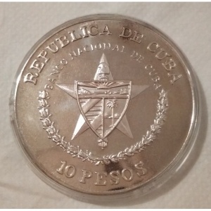 Аверс монеты Куба, 10 песо, 1988, 160 лет первой железной дороге