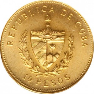 Аверс монеты Куба, 10 песо, 1988-1990, Хосе Марти /Patria y Libertad/