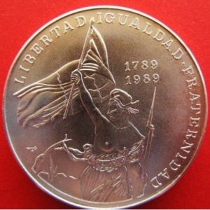 Реверс монеты Куба, 10 песо, 1989, 200 лет Великой французской революции
