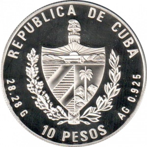 Аверс монеты Куба, 10 песо, 1995, 50 лет ООН