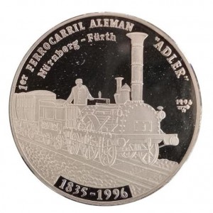 Реверс монеты Куба, 10 песо, 1996, Первая железная дорога Германии