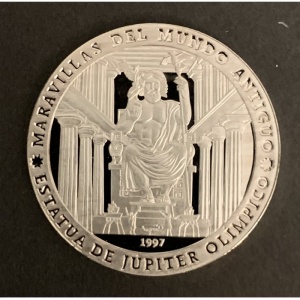 Реверс монеты Куба, 10 песо, 1997, Семь чудес света - Статуя Зевса в Олимпии