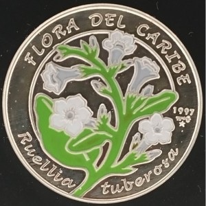 Реверс монеты Куба, 10 песо, 1997, Карибская флора - Руэллия Тубероса