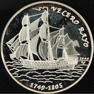 Реверс монеты Куба, 10 песо, 2000, Парусное судно "Velero Rayo"