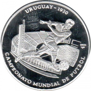 Реверс монеты Куба, 10 песо, 2001, Чемпионы мира по футболу 1930 - Уругвай