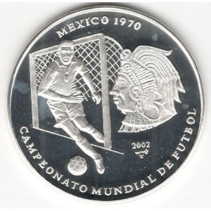 Реверс монеты Куба, 10 песо, 2002, Чемпионы мира по футболу - Мексика 1970