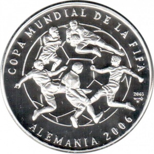Реверс монеты Куба, 10 песо, 2003, Чемпионат мира по футболу 2006