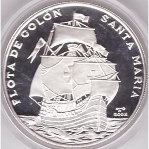 Реверс монеты Куба, 10 песо, 2005, Флот Колумба - Santa Maria