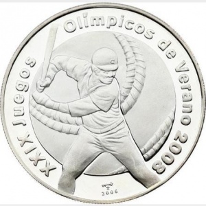 Реверс монеты Куба, 10 песо, 2006, XXIX летние Олимпийские Игры, Пекин 2008 - Бейсбол