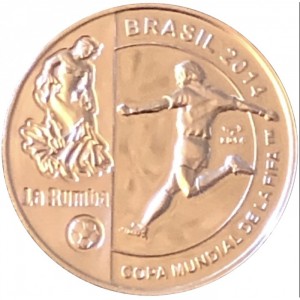 Реверс монеты Куба, 10 песо, 2014, Чемпионат мира по футболу в Бразилии 2014