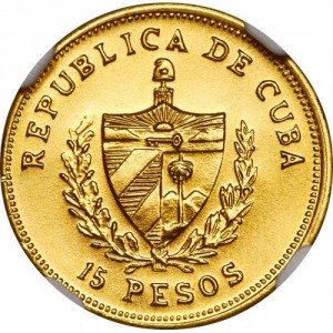 Аверс монеты Куба, 15 песо, 1988-1990, Хосе Марти /Patria y Libertad/