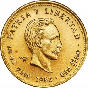 Реверс монеты Куба, 15 песо, 1988-1990, Хосе Марти /Patria y Libertad/
