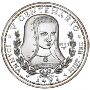 Реверс монеты Куба, 30 песо, 1991, 500 лет открытию Америки - Королева Хуана I