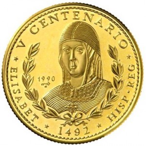 Реверс монеты Куба, 50 песо, 1990, 500 лет открытию Америки. Изабелла I