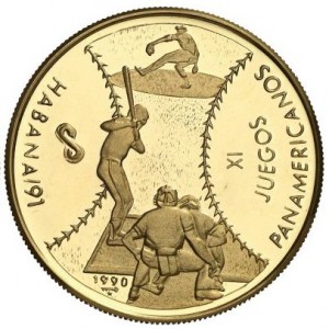 Реверс монеты Куба, 50 песо, 1990, XI Пан-Американские игры, Гавана - Бейсбол