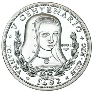 Реверс монеты Куба, 50 песо, 1991, 500 лет открытию Америки - Королева Хуана I