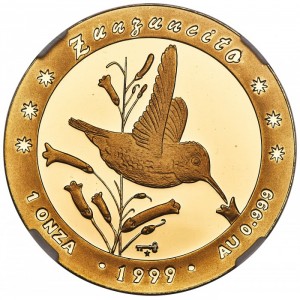 Реверс монеты Куба, 100 песо, 1999, Колибри-пчёлка