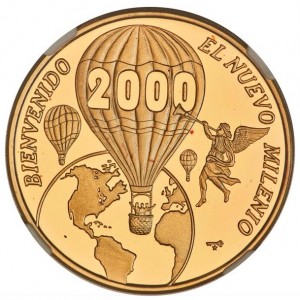 Реверс монеты Куба, 100 песо, 2000, Новое тысячелетие - Аэростат