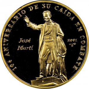 Реверс монеты Куба, 100 песо, 2001, 106-я годовщина смерти Хосе Марти