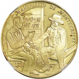 Реверс монеты Куба, 200 песо, 1994, 100 лет Манифесту Монтекристи