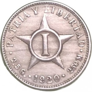 Реверс монеты Куба, 1 сентаво, 1915-1938