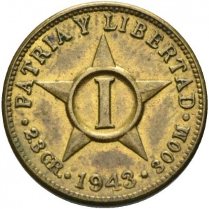 Реверс монеты Куба, 1 сентаво, 1943