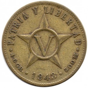 Реверс монеты Куба, 5 сентаво, 1943