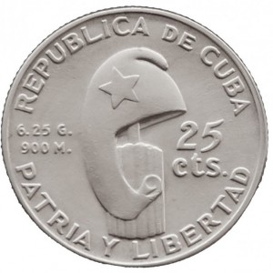 Аверс монеты Куба, 25 сентаво, 1953, 100 лет со дня рождения Хосе Марти
