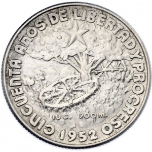 Реверс монеты Куба, 40 сентаво, 1952, 50 лет Республике Куба