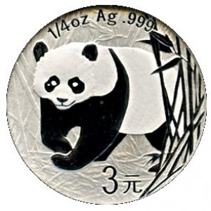 Реверс монеты Китай, 3 юаня, 2007, 25-я годовщина - Монеты с пандой. Панда гуляет среди бамбука