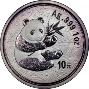 Реверс монеты Китай, 10 юань, 2000, Панда /зеркальное кольцо/