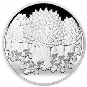Реверс монеты Китай, 10 юань, 2003, День дерева - Велосипедисты