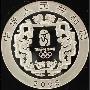 Аверс монеты Китай, 10 юань, 2008, XXIX летние Олимпийские игры, Пекин 2008 - Ребенок с катящимся колесом на палке