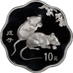 Реверс монеты Китай, 10 юань, 2008, Год крысы /круг с волнообразным краем/