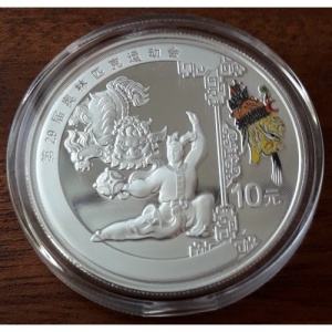 Реверс монеты Китай, 10 юань, 2008, XXIX летние Олимпийские игры, Пекин 2008 - Танец льва