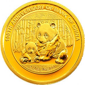 Реверс монеты Китай, 100 юань, 2012, 100 лет Банку Китая