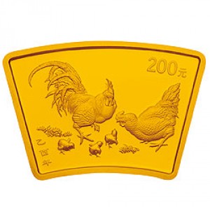 Реверс монеты Китай, 200 юань, 2005, Год петуха