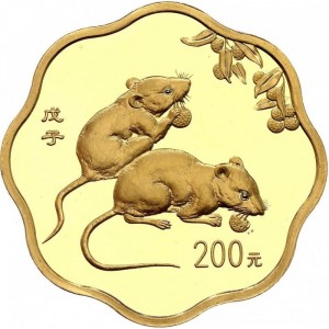 Реверс монеты Китай, 200 юань, 2008, Год крысы /круг с волнообразным краем/