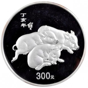 Реверс монеты Китай, 300 юань, 2007, Год свиньи