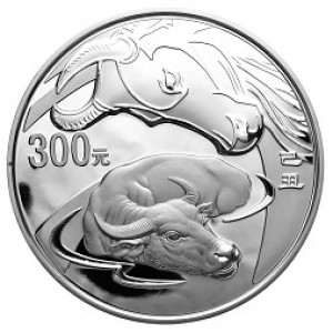 Реверс монеты Китай, 300 юань, 2009, Год быка