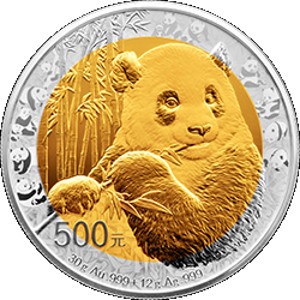 Реверс монеты Китай, 500 юань, 2017, 35 лет чеканке монет с пандой