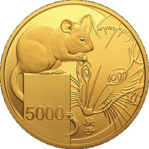 Реверс монеты Китай, 5000 юань, 2020, Год крысы