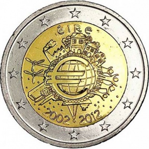 Аверс монеты Ирландия, 2 евро, 2012, 10 лет евро наличными