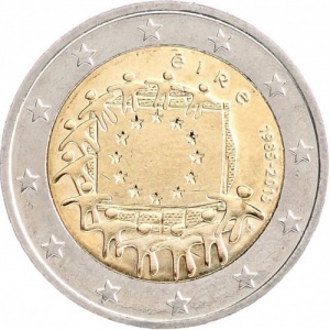 Аверс монеты Ирландия, 2 евро, 2015, 30 лет флагу Европейского союза