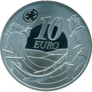 Реверс монеты Ирландия, 10 евро, 2009, 80 лет первым монетам Ирландии