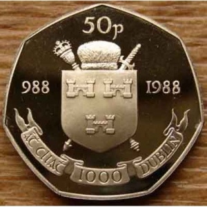 Реверс монеты Ирландия, 50 пенсов, 1988, Тысячелетие Дублина