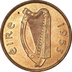 Аверс монеты Ирландия, ½ пенни, 1939-1967