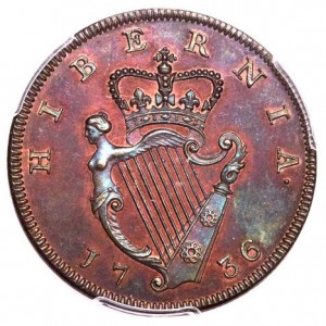 Реверс монеты Ирландия, ½ пенни, 1736-1738